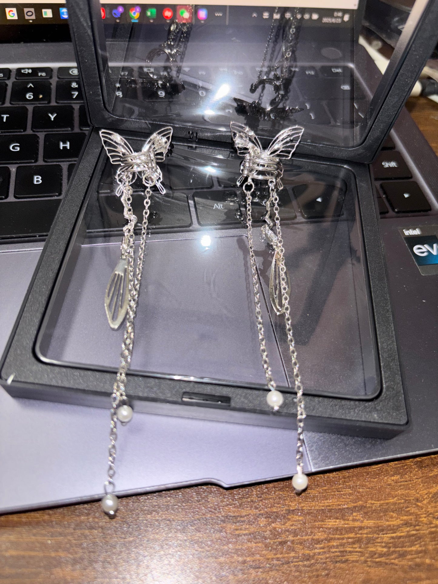 Fancy Butterfly Rhinestone Tassel Ear Cuffs