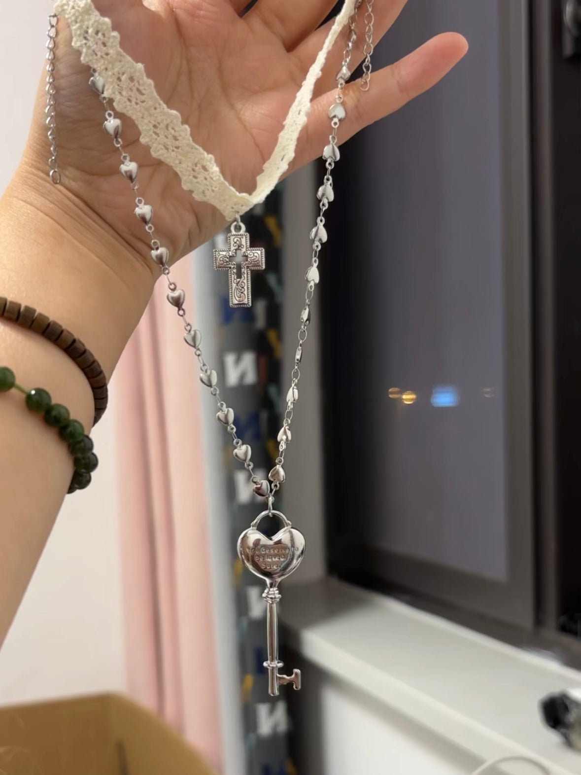 Y2K White Cross & Key Choker Necklace