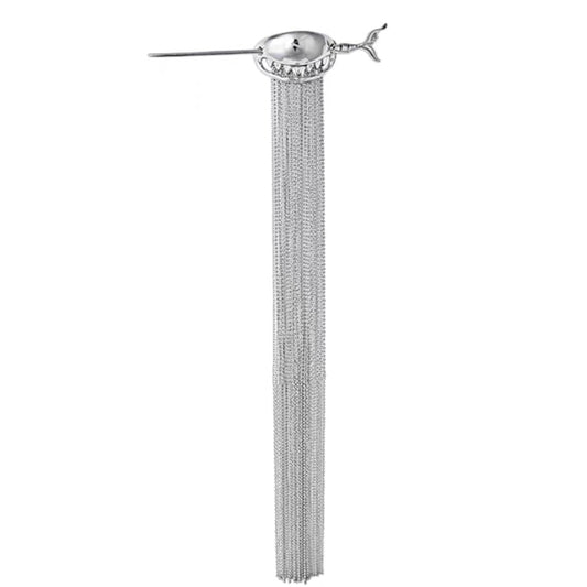Gothic Designer Silber Hai Lange Quaste Haarnadel Haarspange