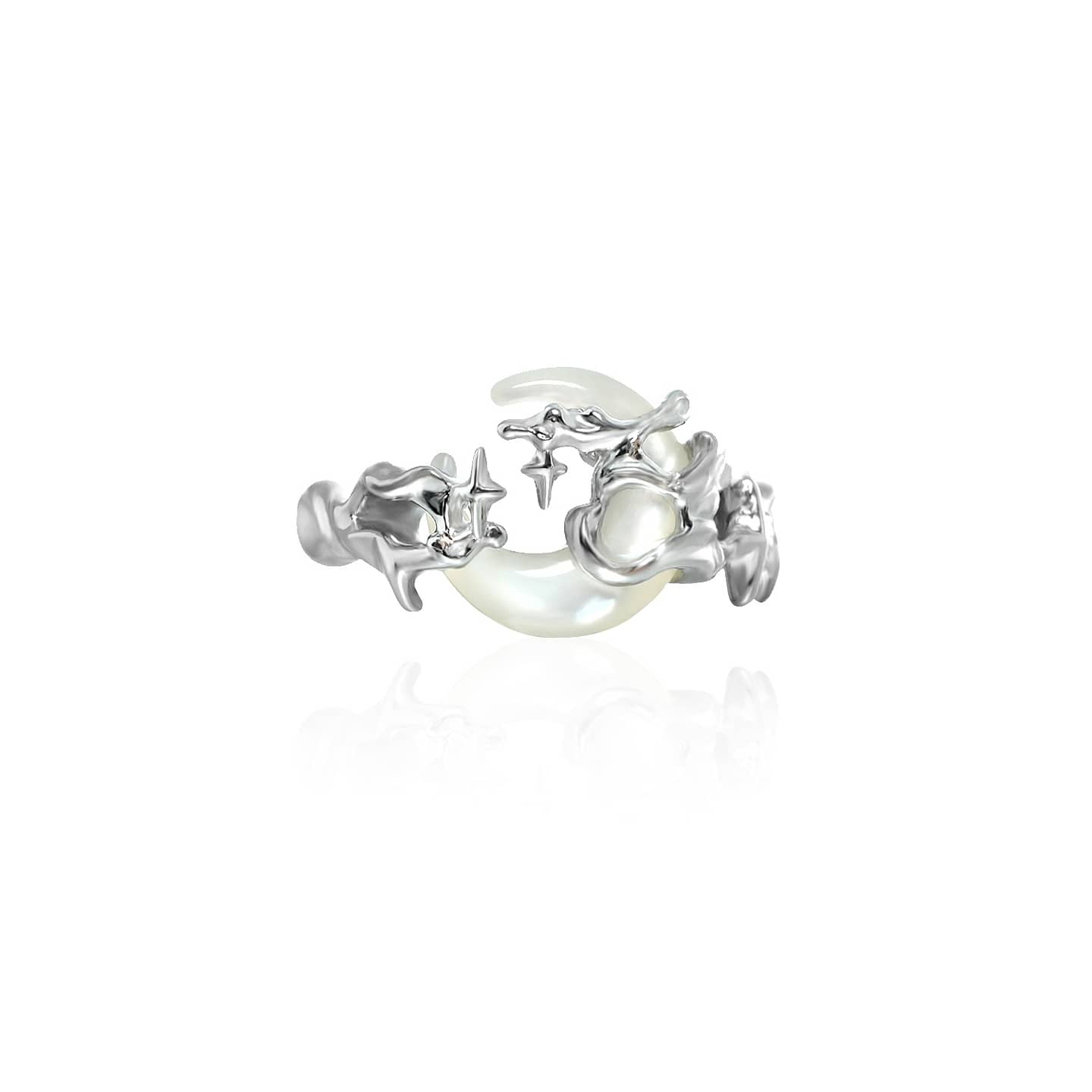 Offener Designer-Ring aus Sterlingsilber für Damen mit Halbmond