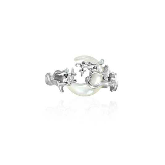 Offener Designer-Ring aus Sterlingsilber für Damen mit Halbmond