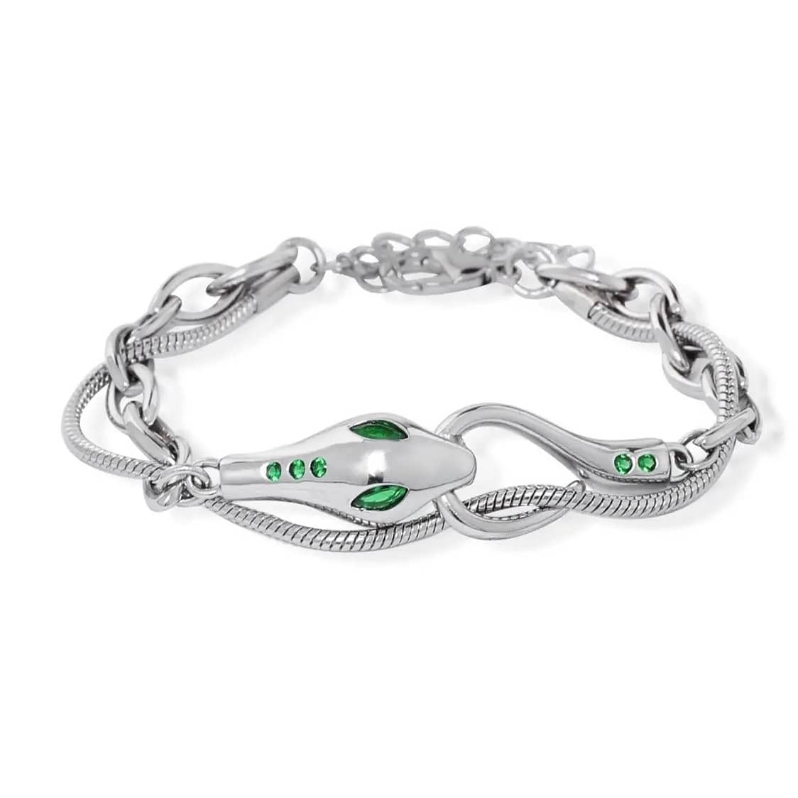Unisex Designer-Armband mit Schlangenmotiv aus silbernem Metall mit Slytherin-Motiv