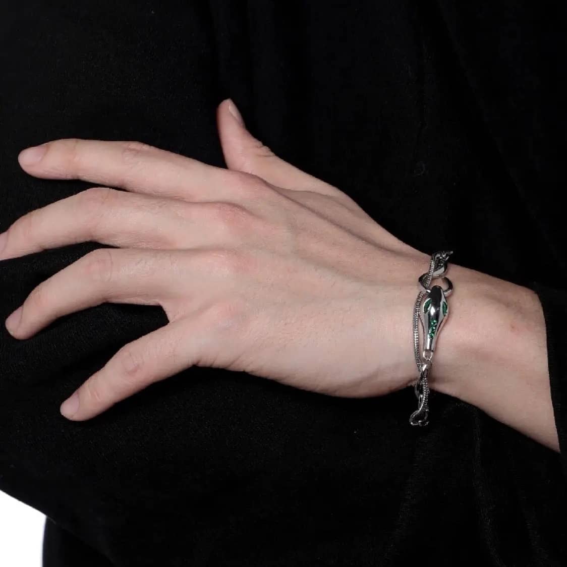 Unisex Designer-Armband mit Schlangenmotiv aus silbernem Metall mit Slytherin-Motiv