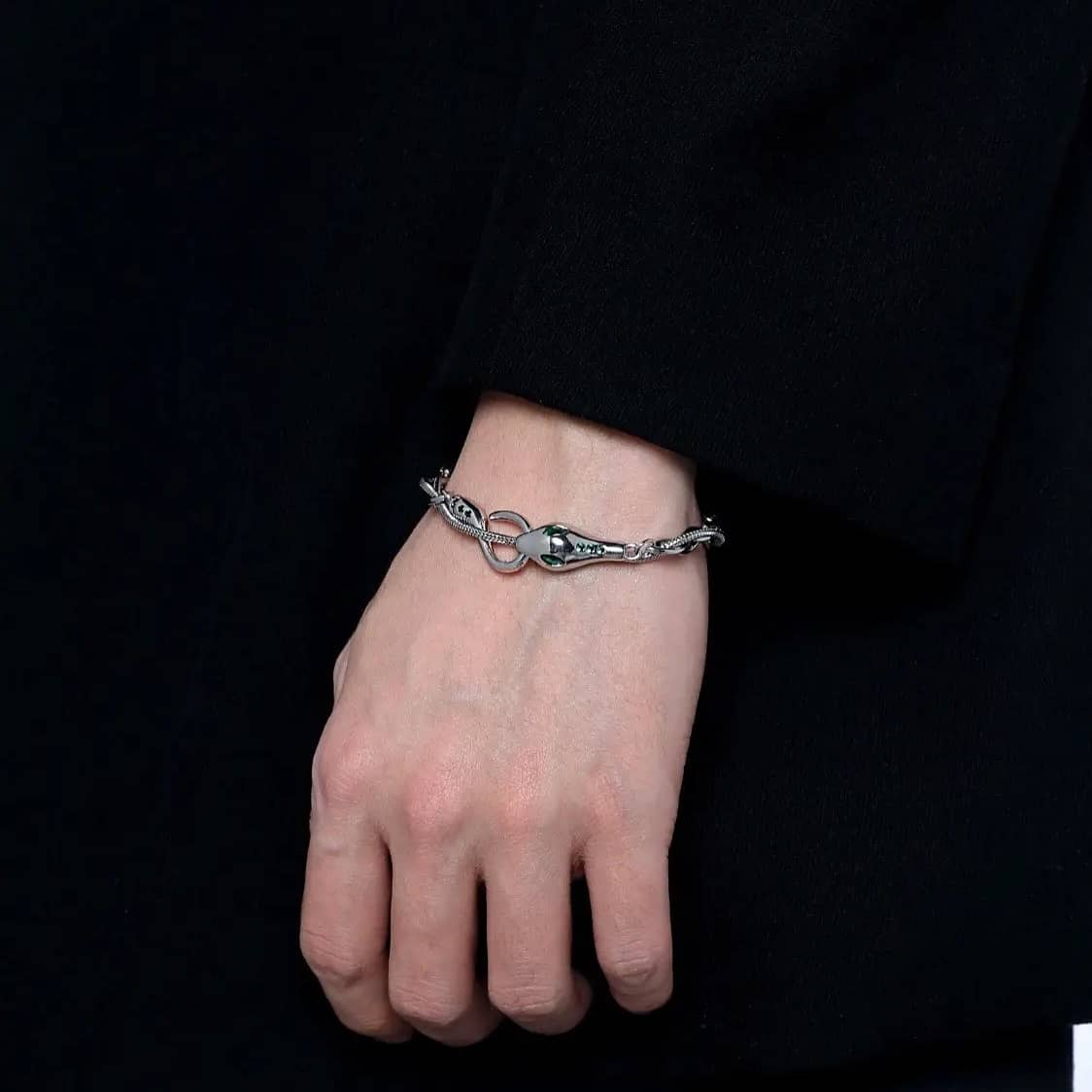 Unisex Designer-Armband mit Schlangenmotiv aus silbernem Metall mit Slytherin-Motiv