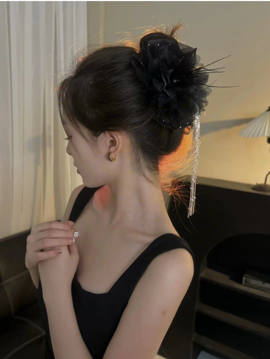 Fancy Women Black Feather Butterfly Tassel Hairclip