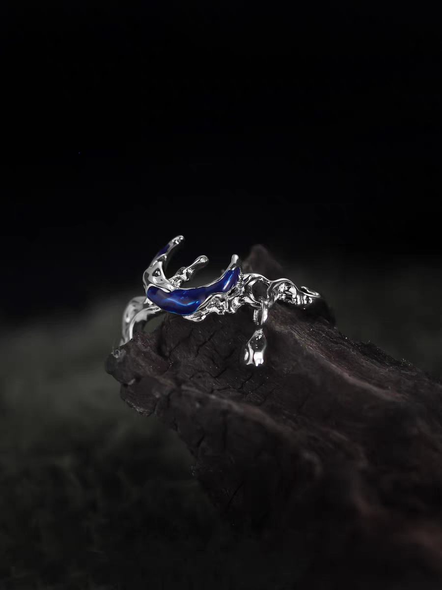 S925 Silber Unisex Blau Halbmond Offener Ring