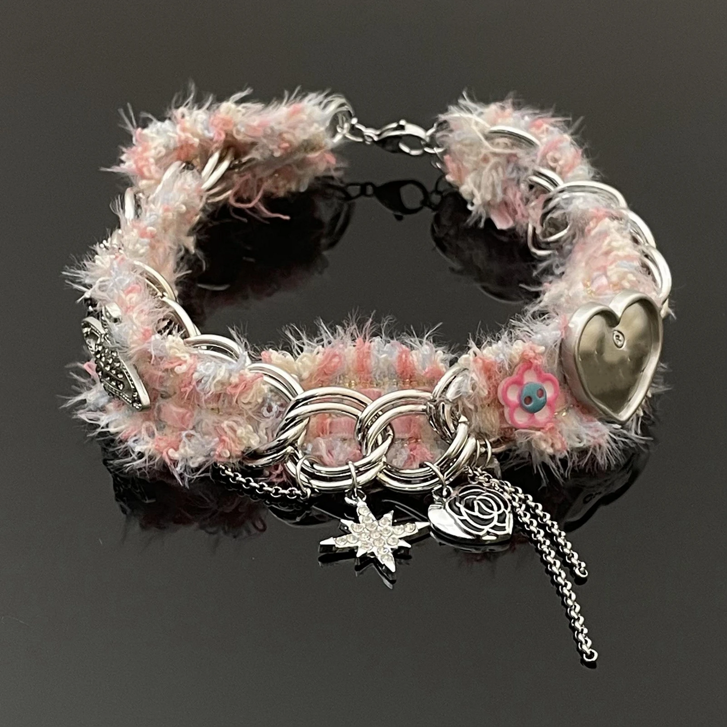 Y2K Spicy Girl Designer Herz &amp; Stern Woll Choker Halskette