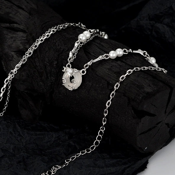 S925 Silber Frauen Elegante Weiße Runde Jade Shell Perle Halskette