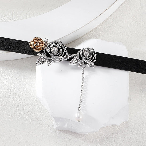 Designer Mädchen Vintage Metall Gold Rose Perle Halsband