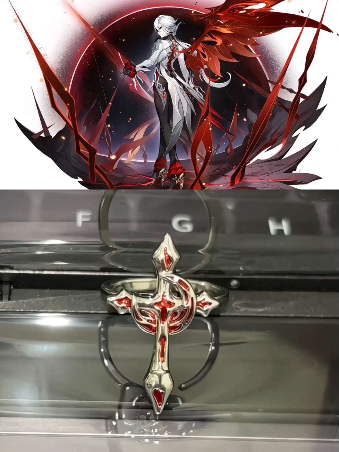 Goth Blood Red Moon & Star Ring for Arlecchino Genshin