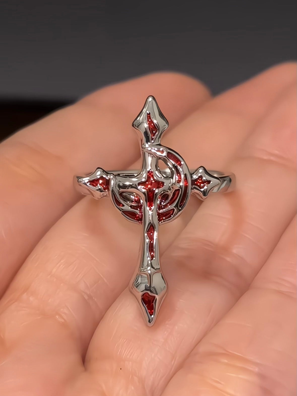 Goth Blood Red Moon & Star Ring for Arlecchino Genshin