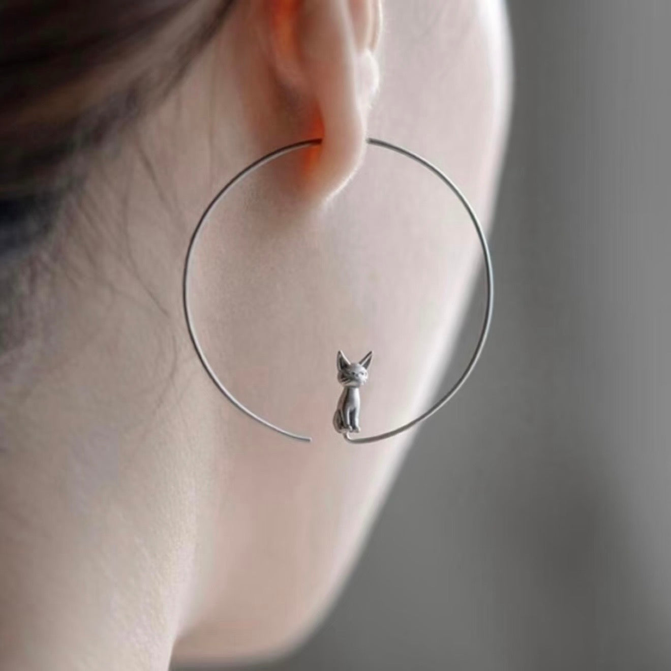 Designer Large Hoop Cat Earrings