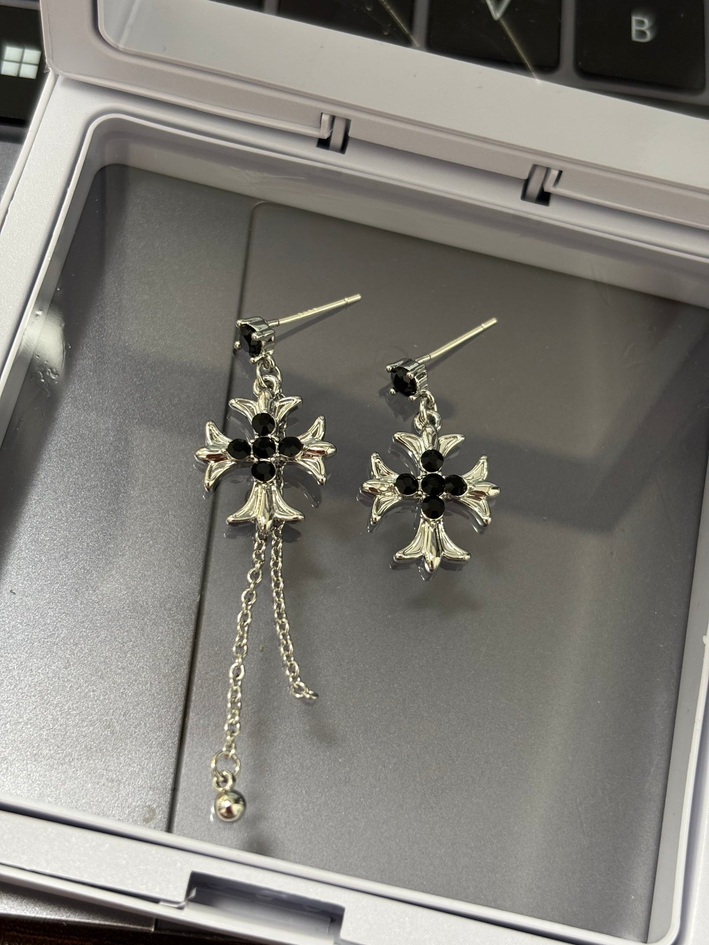 Goth Designer Dark Cross Earrings