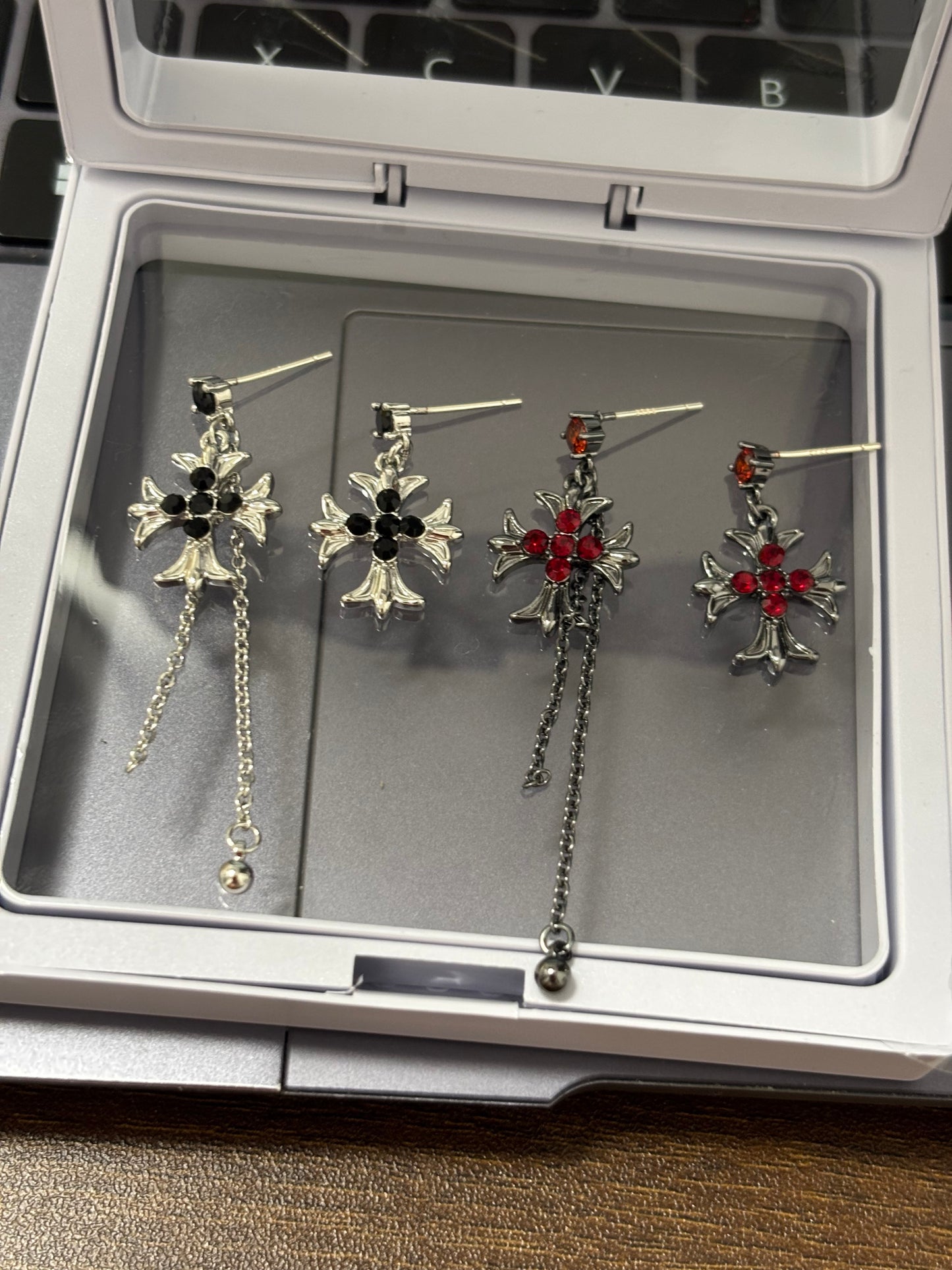 Goth Designer Dark Cross Earrings