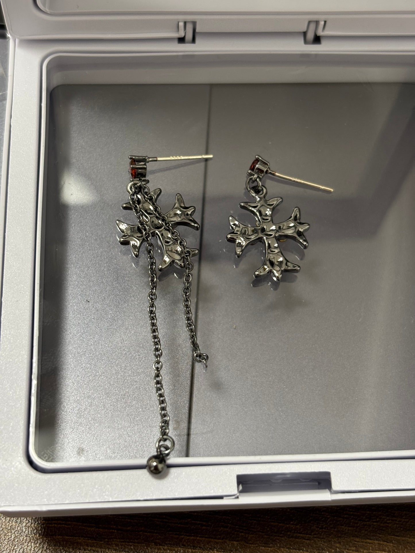 Goth Designer Dark Cross Earrings