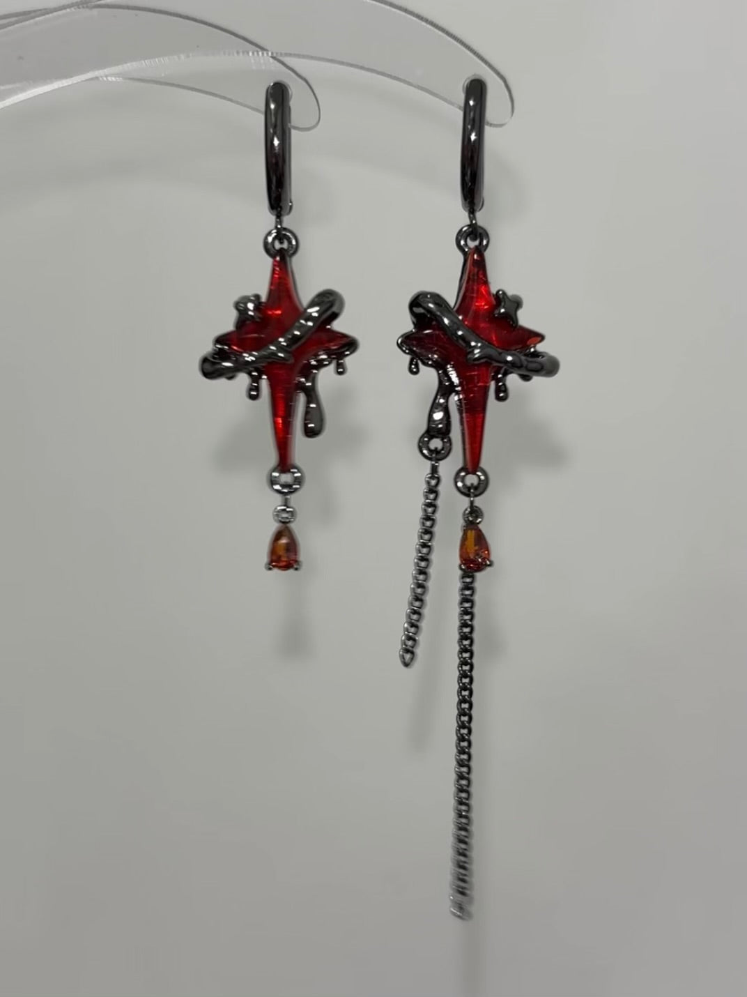 Gothic Corrupted Star Asymmetrical Hoop Earrings Inspired by Asmoday