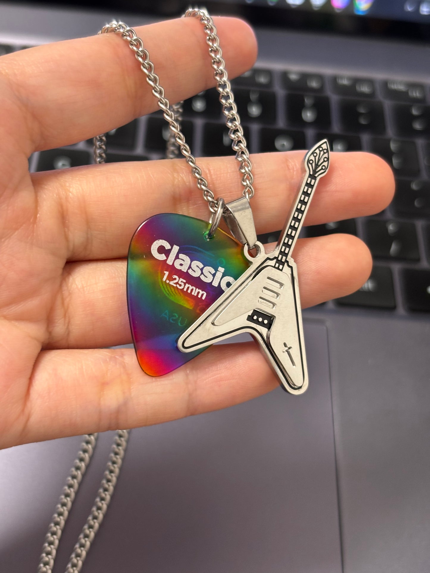 Electric Guitar Rainbow Pick Necklace