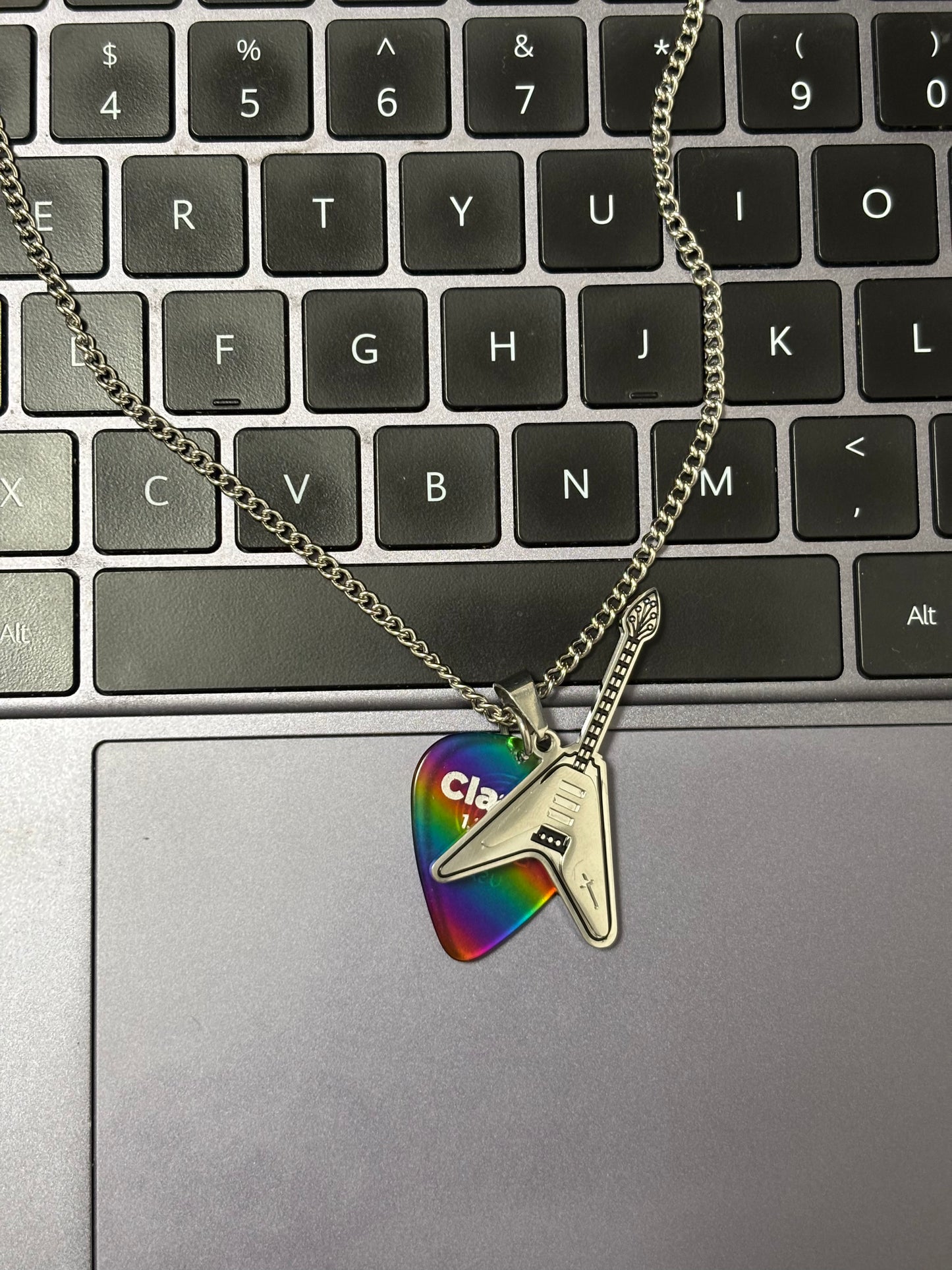 Electric Guitar Rainbow Pick Necklace