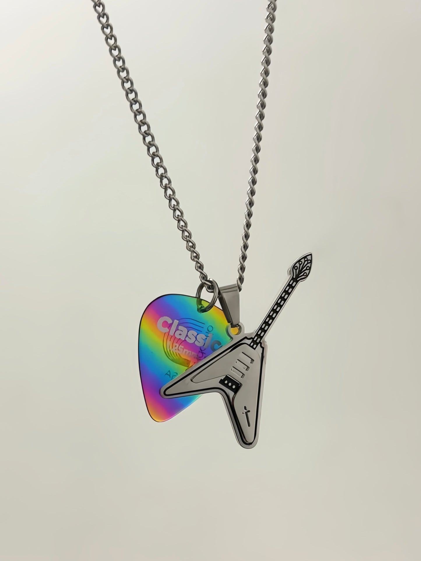 Electric Guitar Rainbow Pick Necklace