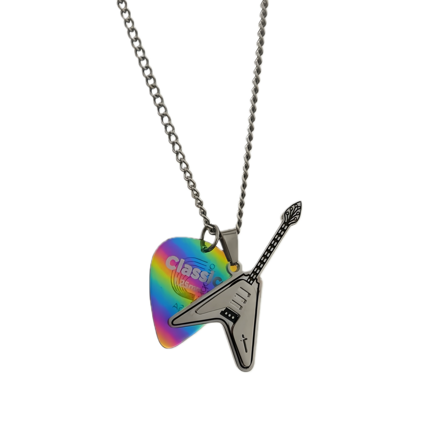 Electric Guitar Rainbow Pick Necklace