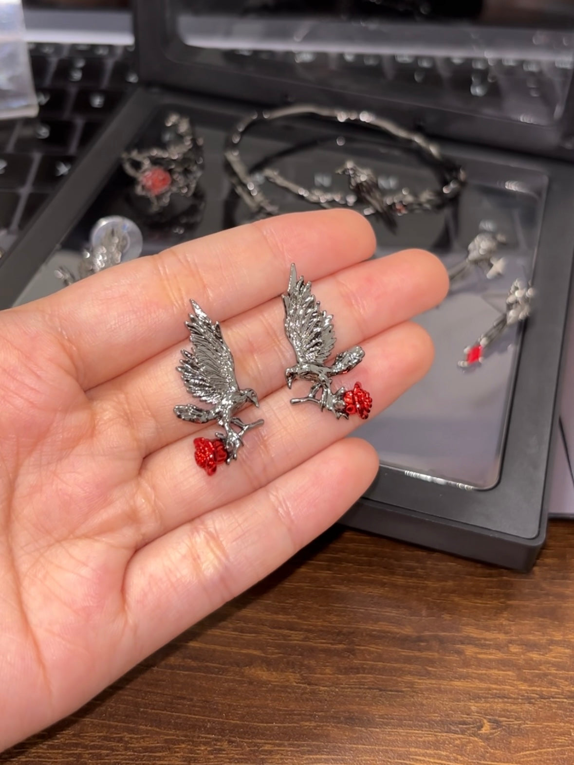 Dark Gothic Raven King Rose Stud Earrings