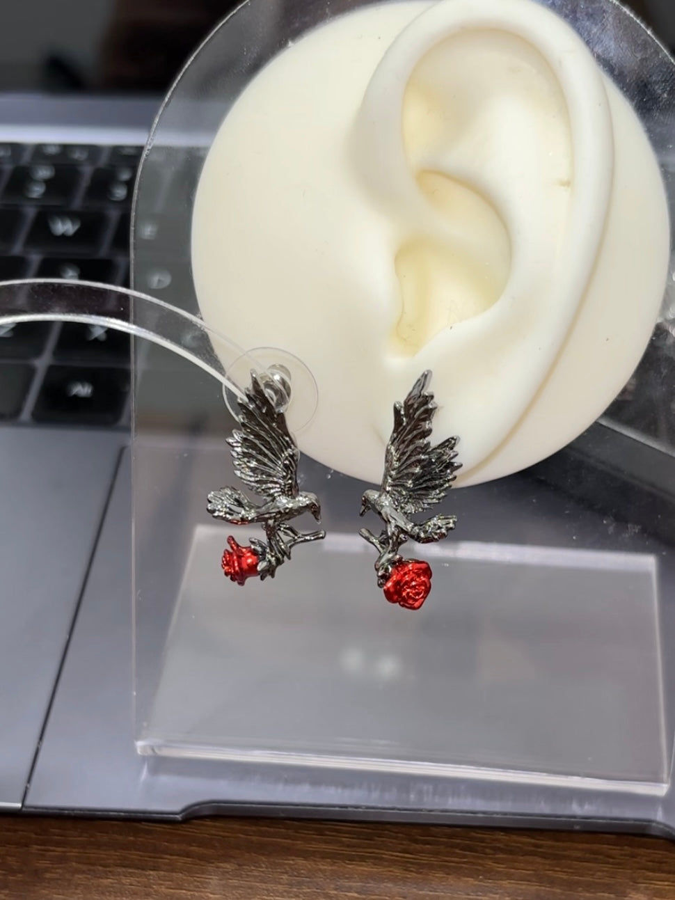 Dark Gothic Raven King Rose Stud Earrings