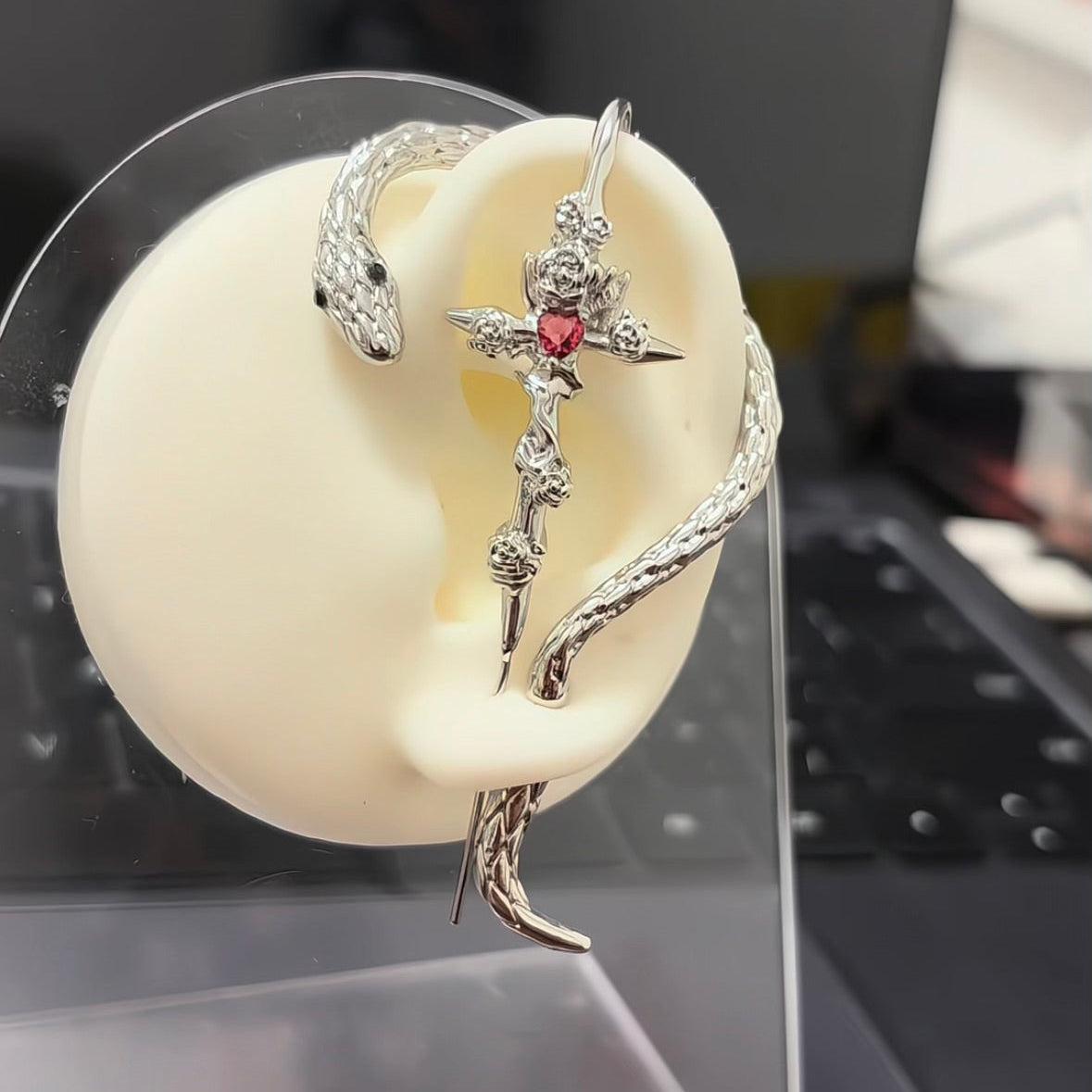 2-Piece Gothic Snake Ear Wrap with Cross Ear Pin