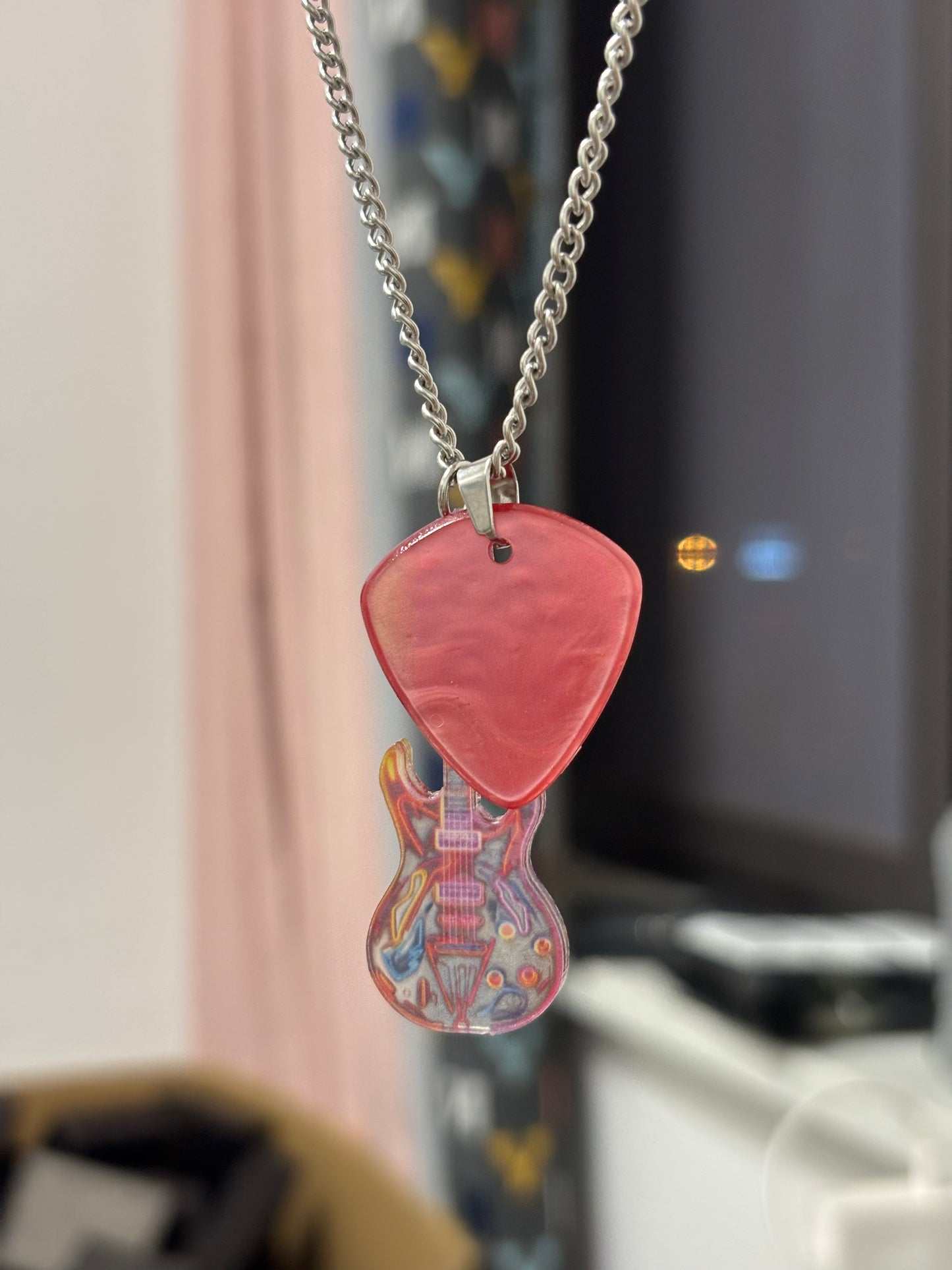 Pink Guitar Pick Necklaces