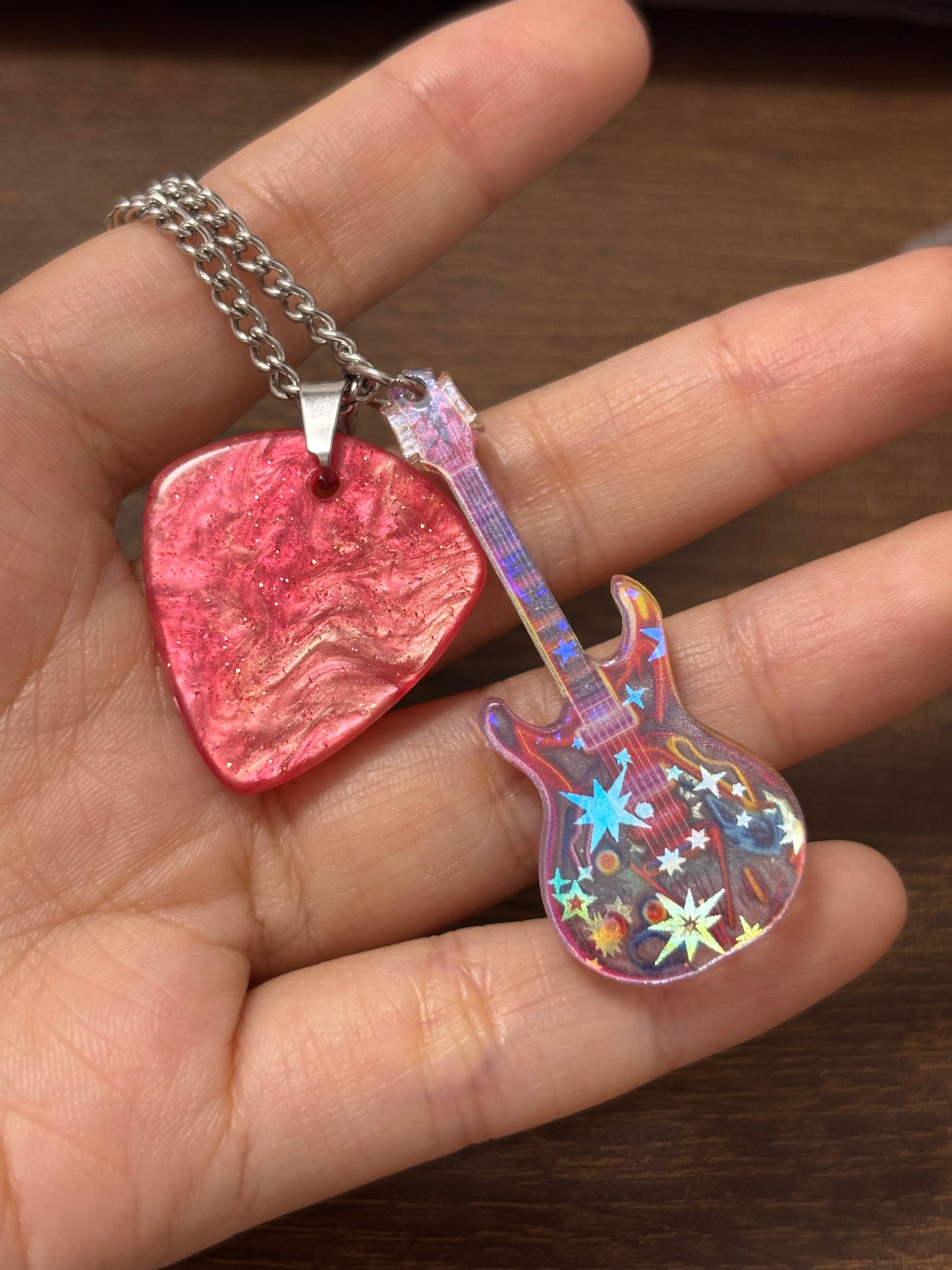 Pink Guitar Pick Necklaces