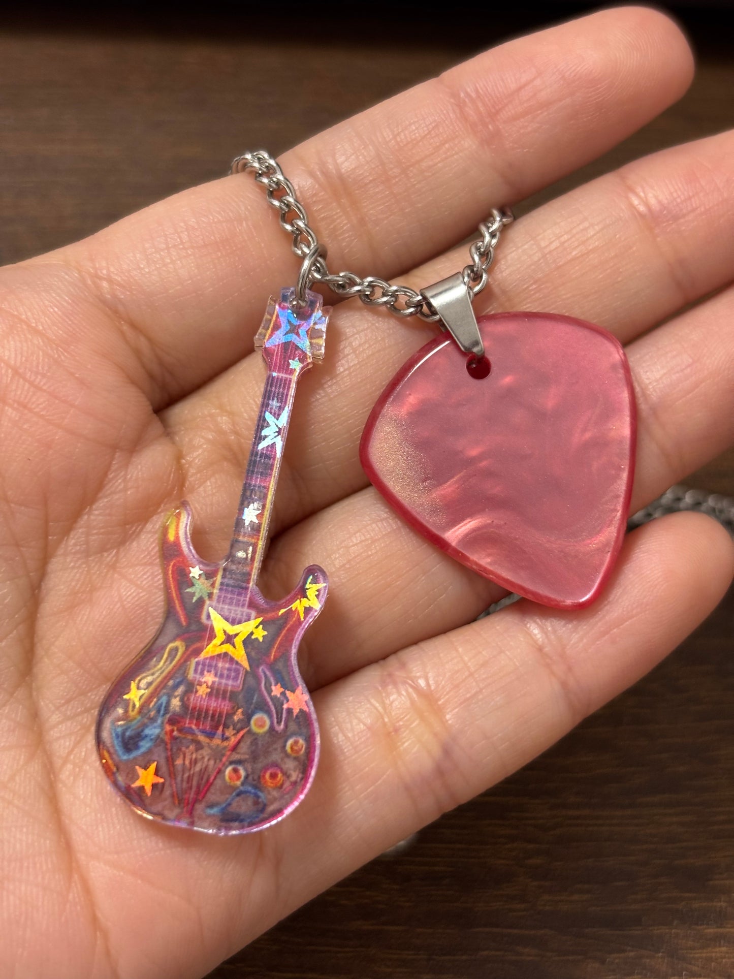 Pink Guitar Pick Necklaces