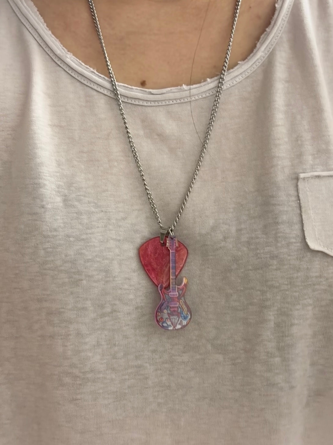 Pink Guitar Pick Necklaces