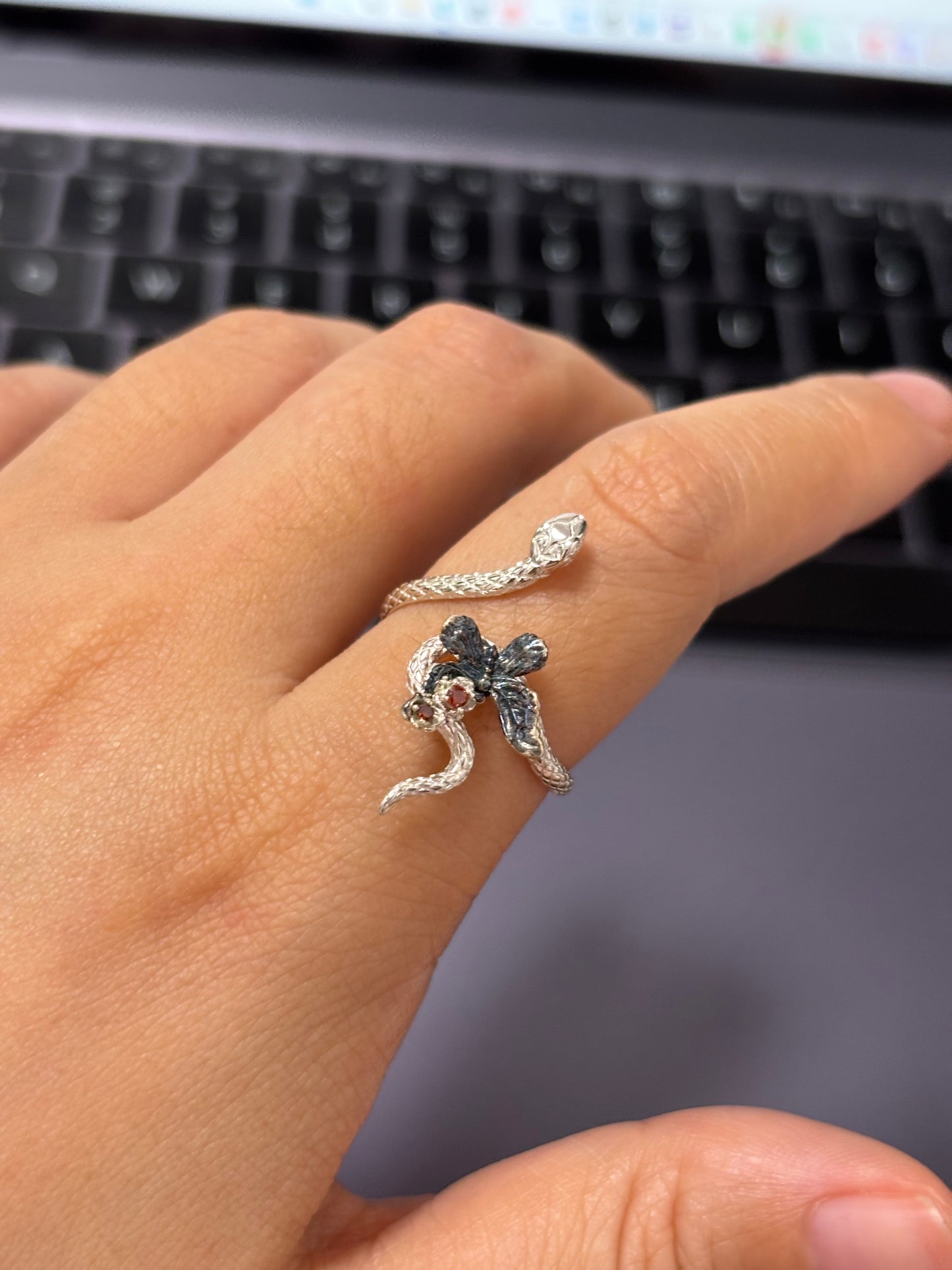 Designer S925 Silver Snake and Butterfly Wrap Ring