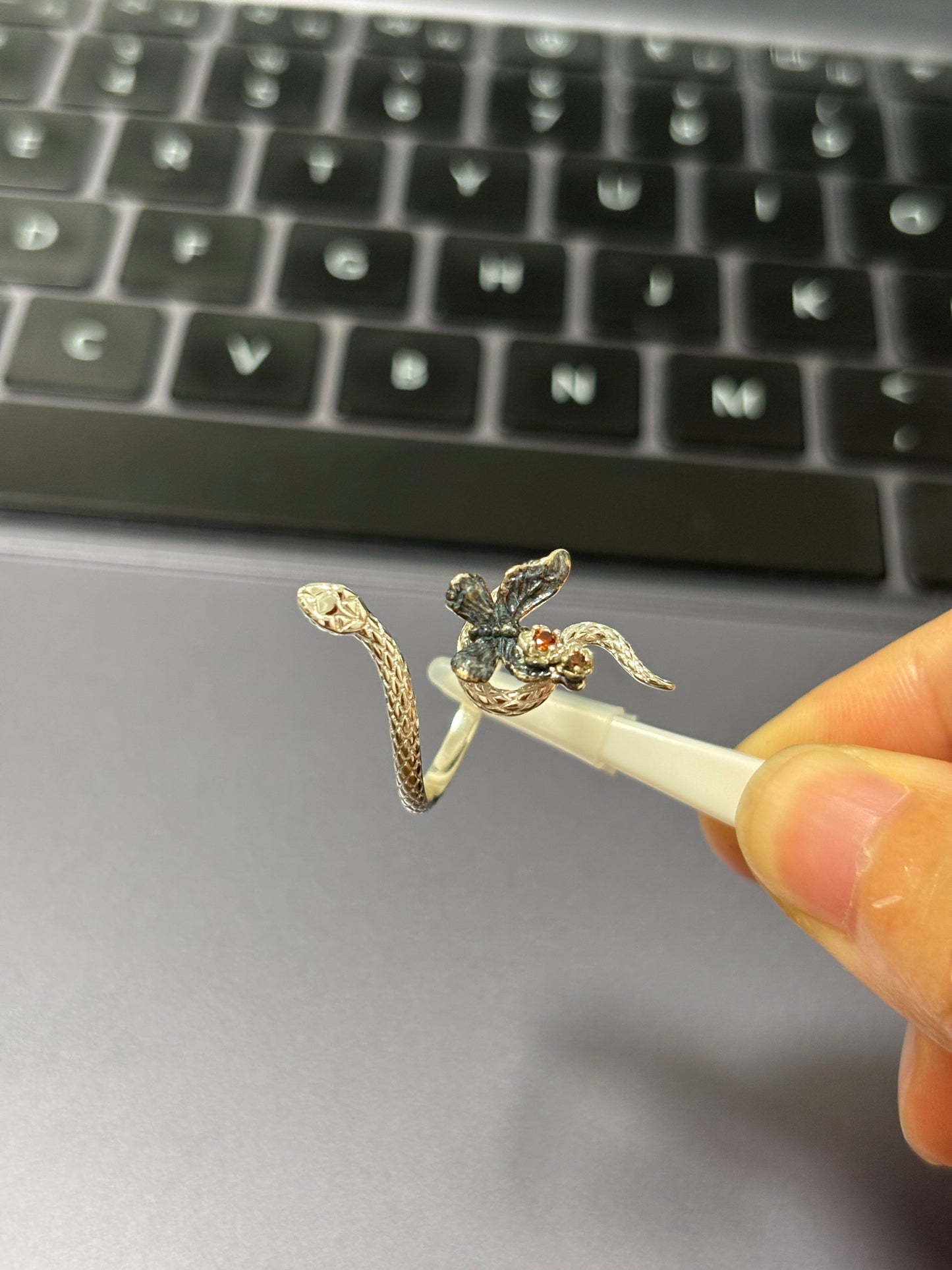 Designer S925 Silver Snake and Butterfly Wrap Ring