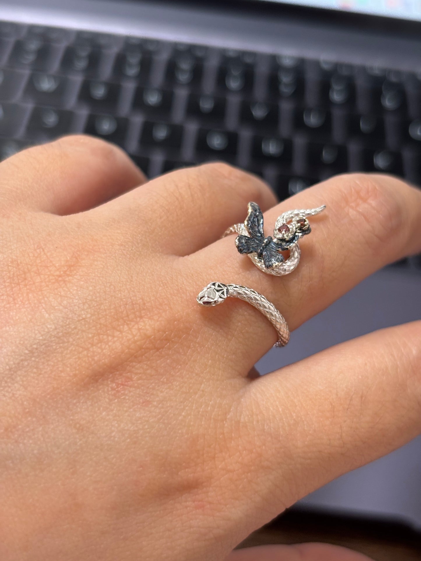 Designer S925 Silver Snake and Butterfly Wrap Ring