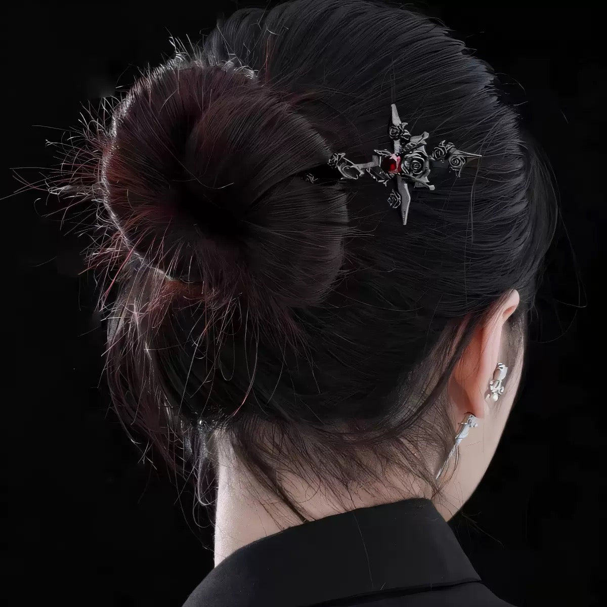 Unisex Goth Thorn Rose Cross Hairpin