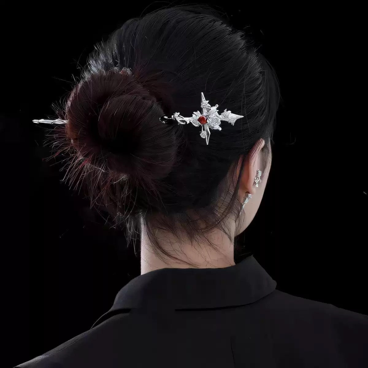 Unisex Goth Thorn Rose Cross Hairpin