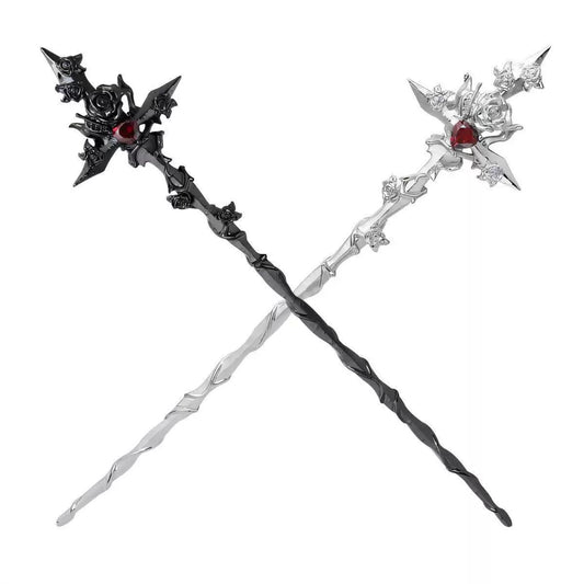 Unisex Goth Thorn Rose Cross Hairpin