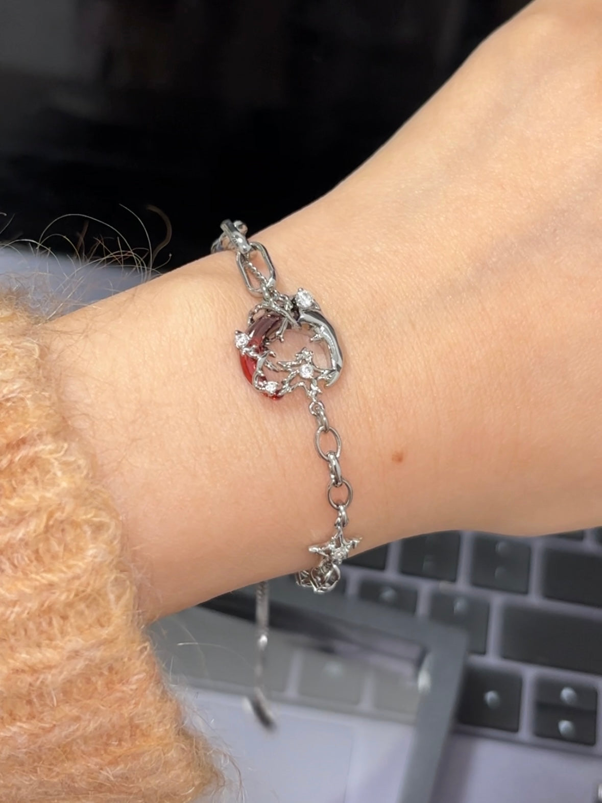 Gothic Style Red Moon Shining Star Asymmetrical Earrings