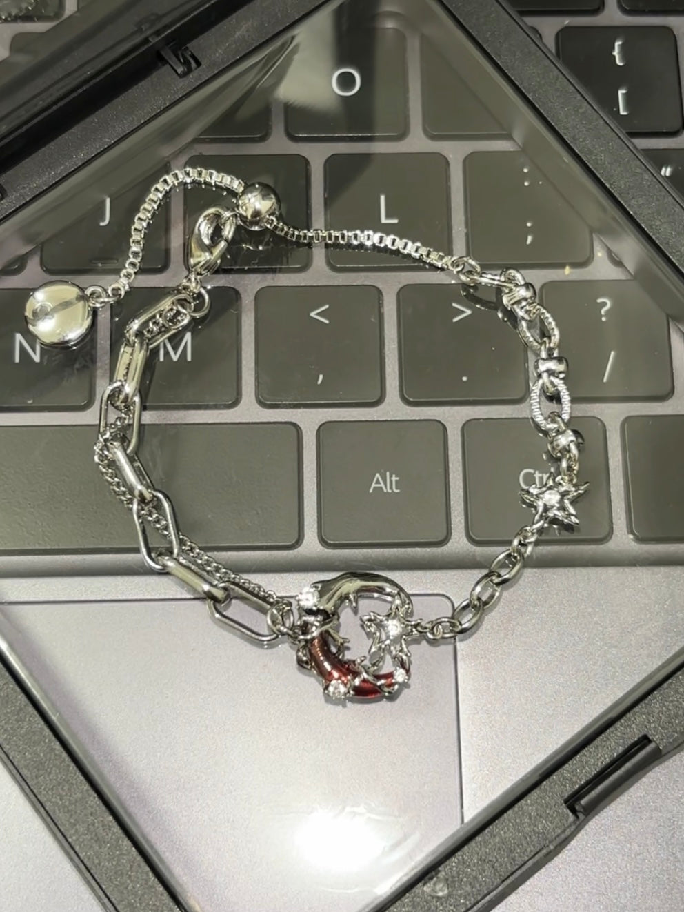 Gothic Style Red Moon Shining Star Asymmetrical Earrings