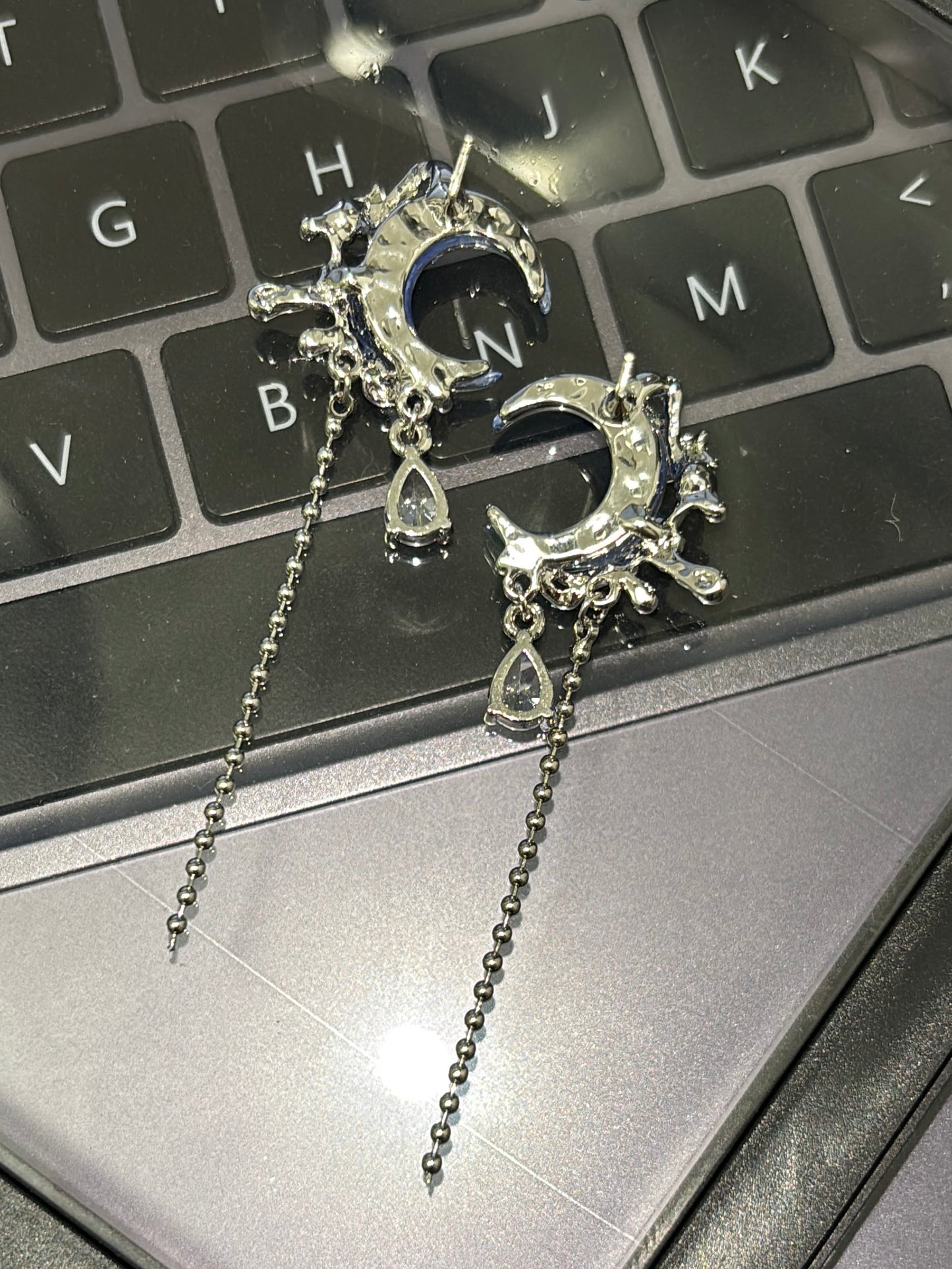 Y2K Blue Moon Rhinestone Tassel Earrings