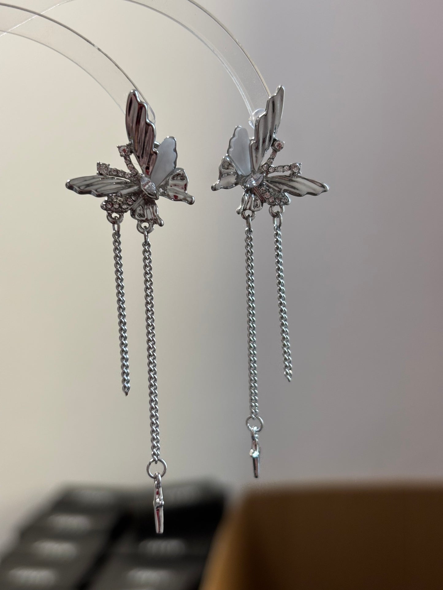Chic Hua Cheng Silver Butterfly Long Tassel Stud Earring