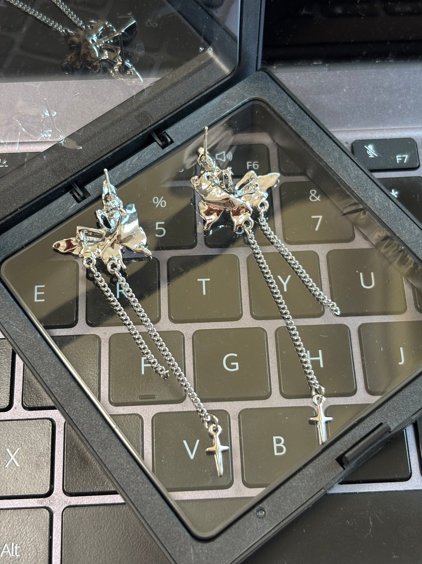 Chic Hua Cheng Silver Butterfly Long Tassel Stud Earring