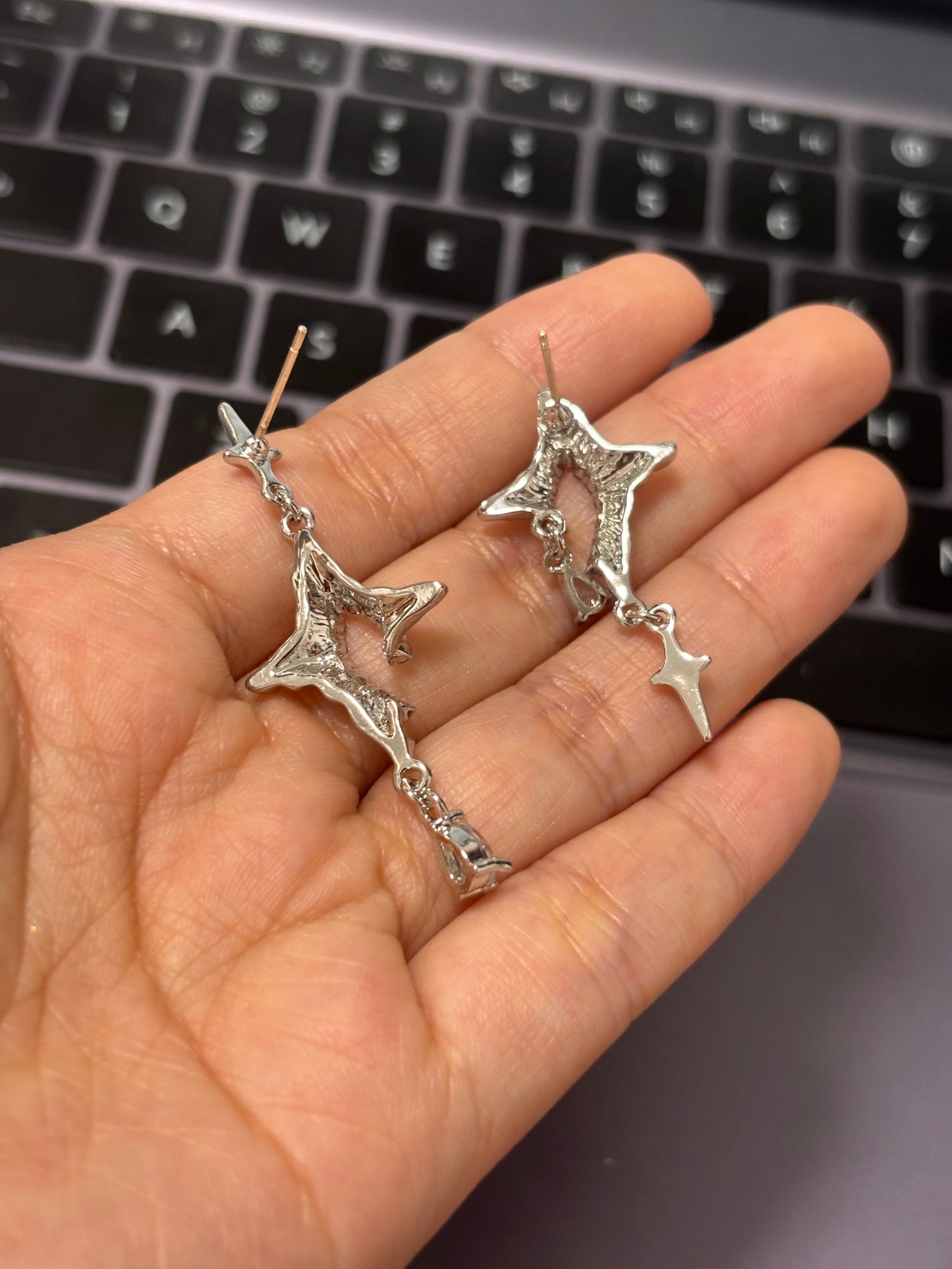Asymmetrical Liquid Metal Star Drop Earrings
