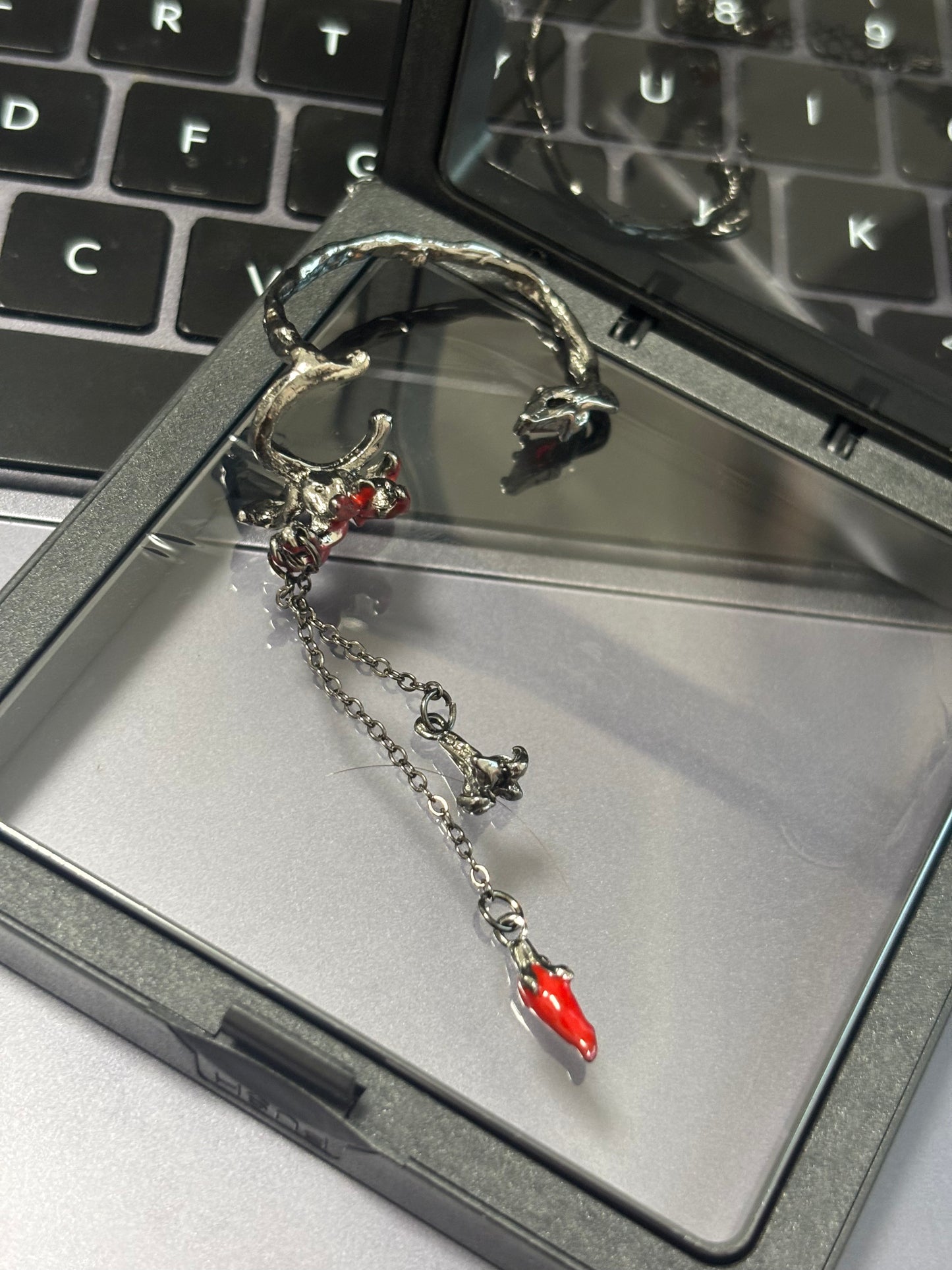 Asymmetric Dark Gothic Red Spider Lily Ear Cuff for Blade