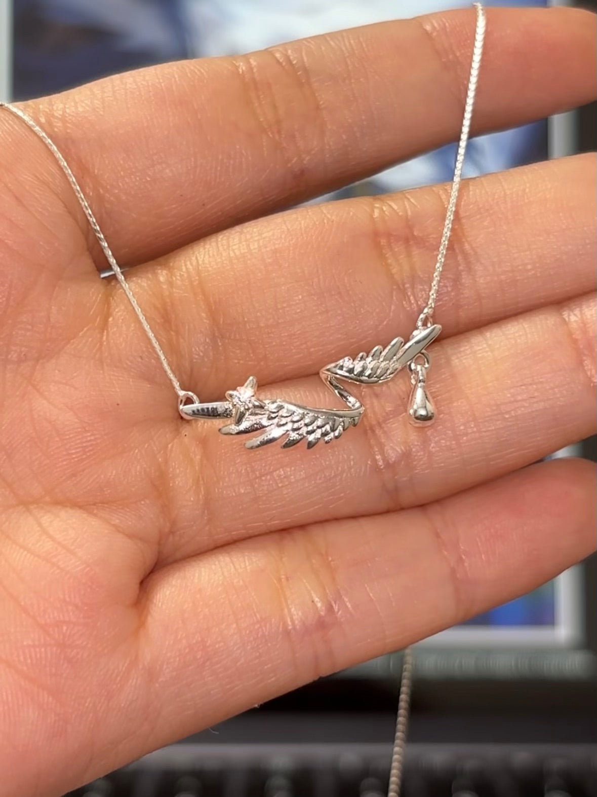 S925 Silver Angel Wing Necklace for Sunday Robin