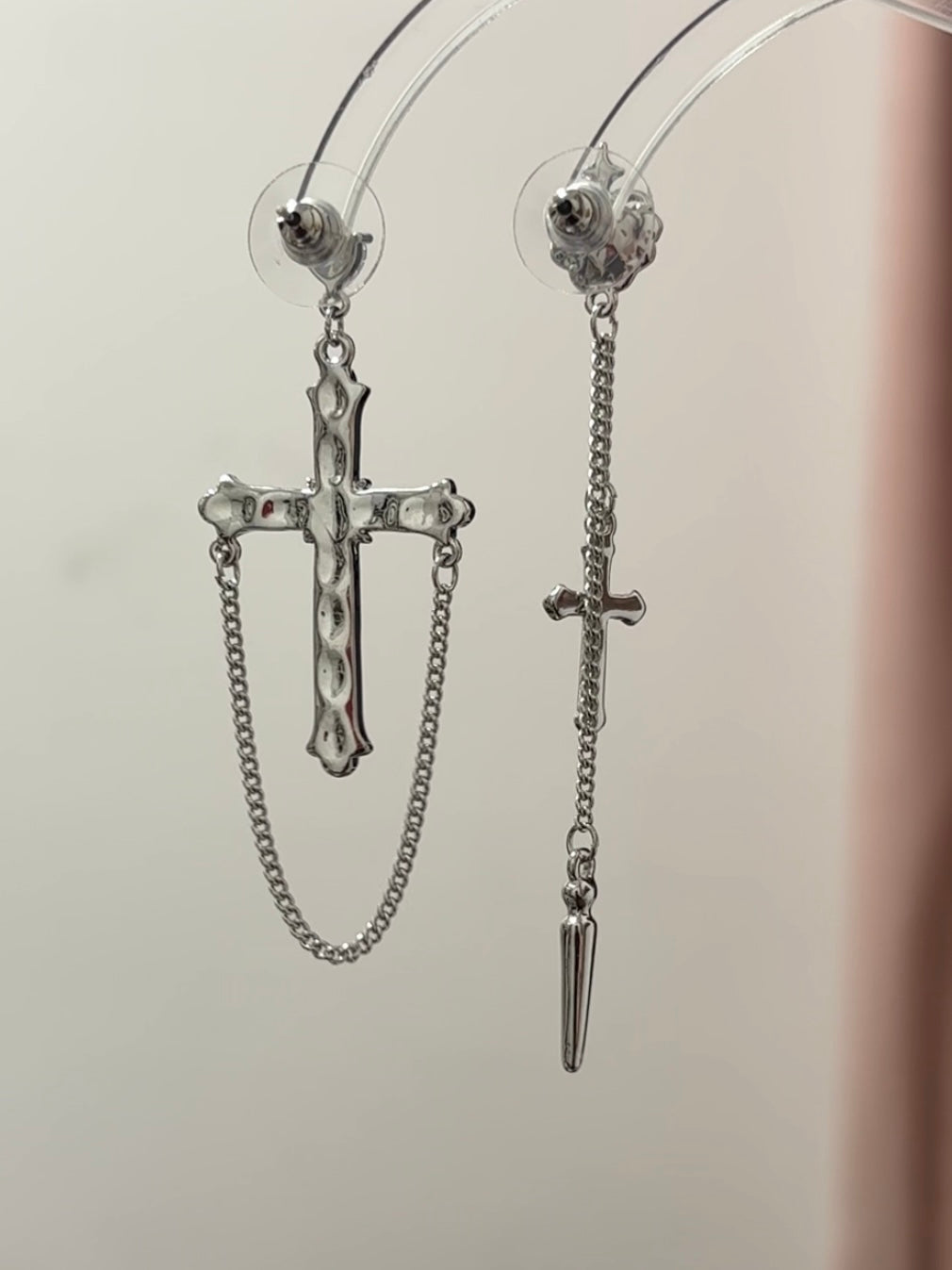 Y2K Gothic Punk Cross Rhinestone Asymmetrical Earrings