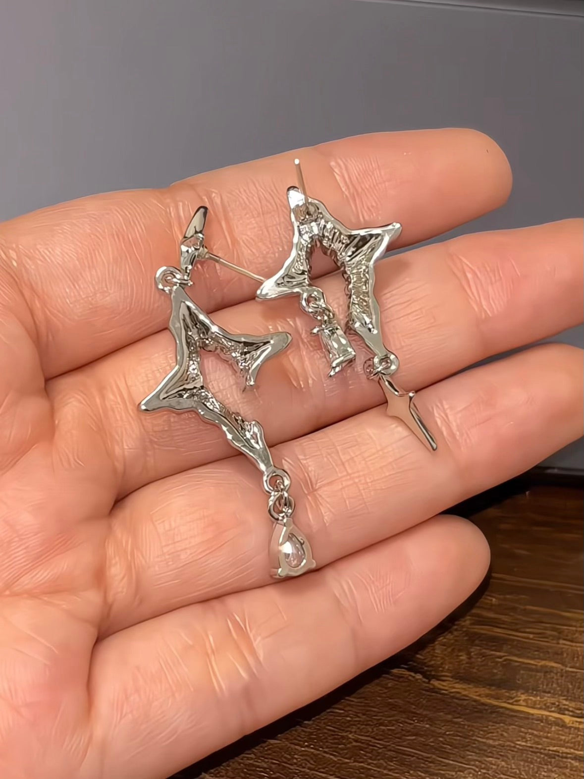 Cyber-Gothic Asymmetric Star Crosses Stud Earrings