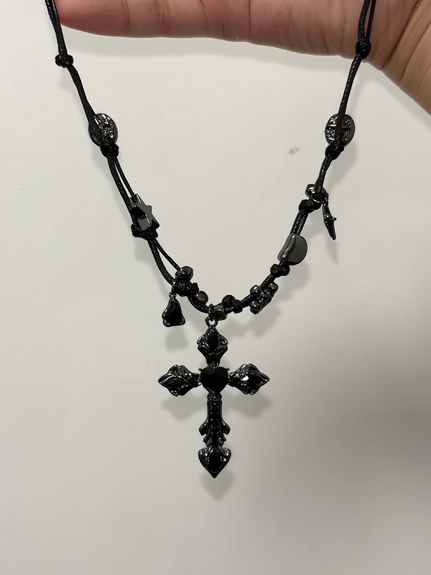 Gothic Black Cross Adjustable Cord Necklaces