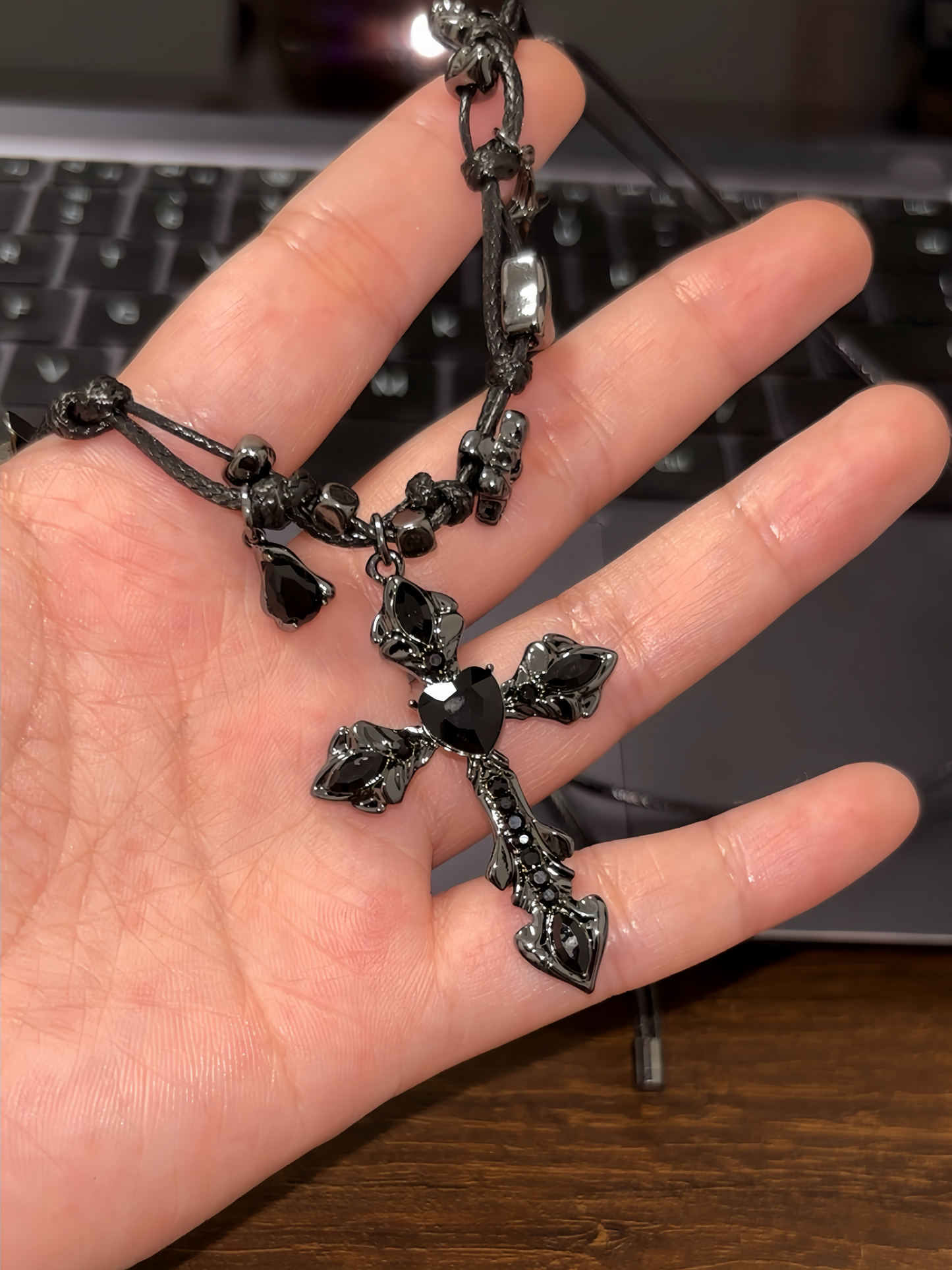 Gothic Black Cross Adjustable Cord Necklaces