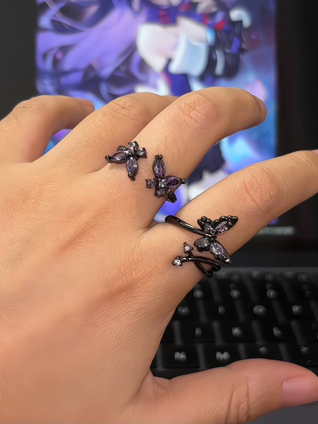 Designer Purple Butterfly Adjustable Rings for Seele